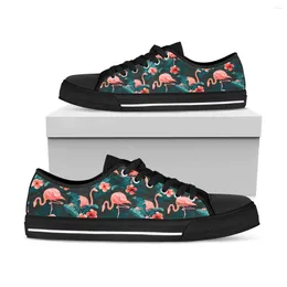 Casual Shoes BKQU 2024 Animal Black Pink Flamingo Canvas Women Low-top Tropical Style Student Lace Up Sneakers