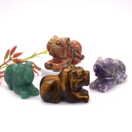 Sculptures 2" Tiger Statue Natural Amethyst Rose Quartz Crystal Hand Carved Reiki Healing Stone Animal Figurine Crafts Home Decoration Gift