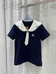 Women's Polos designer Sweatshirts Navy Style T-shirt Spring/Summer New Beaded Tie Decoration Satin Acetic Acid Wave Edge PoNeck Short Sleeve NDNK