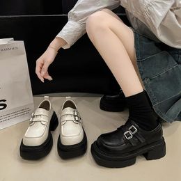 Casual Shoes 2024 Oxfords Woman Round Toe Loafers With Fur Clogs Platform British Style Autumn Slip-on Buckle Summer