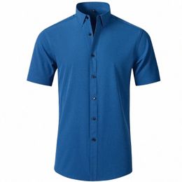 6xl Large Summer Men's Shirt Short Sleeve Thin Solid Colour Fi, Breathable, Comfortable, N iring, Busin and Leisure q8l5#