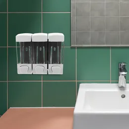 Liquid Soap Dispenser Shampoo Bottles Three-head Wall-mounted Transparent Spring-discharge Hand 3pcs (71 White No Label)