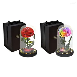 Decorative Flowers 2PCS Rose That Lasts Eternal Forever Preserved Flower In Glass Dome Lamp For Valentine's Day Red & Multicolor