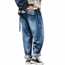 maden Men Loose Casual Jeans 7.8OZ Wed Denim Mid Rise Stretchl Wide Leg Straight Pants Hombre Blue Jeans Plus Size f4dI#
