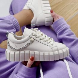 Walking Shoes Fashion Women Platform PU Leather Chain Cute Girls Lace Up Casual Sneakers Female Trainers All-match Student Flats