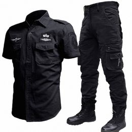 Set di bomber da uomo di grandi dimensioni 6XL Camicie cargo militari + Pantaloni da combattimento multi-tasca Set da 2 pezzi Camicia tattica di volo dell'esercito di nuova estate W7Q4 #