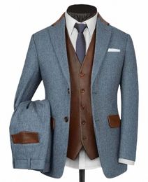 mens Suit PU Leather Patchwork Notch Lapel Blazer&Vest&Pants 3Pcs Set Simple Busin Elegant Fi Gentleman Suit Slim Blazer 41Wx#