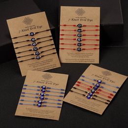 5Set Lucky Turkish Evil Eye Bracelets For Women 6pcs set Handmade Red Black Braided Rope 7 Knot Jewelry Friendship Bracelets286S