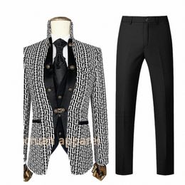fi Stand Collar Suit Set For Men Evening Party Formal Blazer Vest Pants 3 Pieces Wedding Groomsman Classic Slim Fit Costume d7mi#