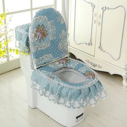 Toilet Seat Covers Household Cushion Three Piece Set Lace Fabric Mat European Style Flowers Flush Cover