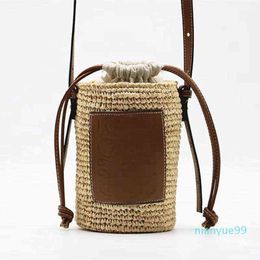 High level designer bag handbag Same Straw Bag Bucket Single Shoulder Slant Span Small Mobile Phone high sense leisure bags209e