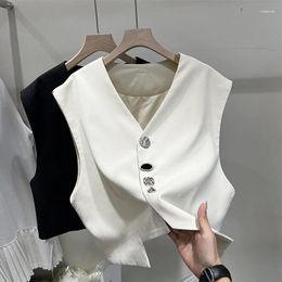 Women's Vests Thin Suit Vest Jacket For Summer Decorative Button Sleeveless Short Design With A Sense Of Top