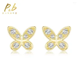 Stud Earrings PuBang Fine Jewellery 925 Sterling Silver GRA Moissanite Diamond Gold Butterfly For Women Men Wedding Gift Wholesale