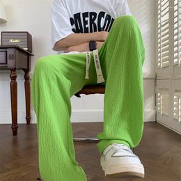 Men's Pants Summer Loose Ice Silk Drape 100KG Size Long Fat Casual Sports Wide Leg Straight Pant Tide Brand W53