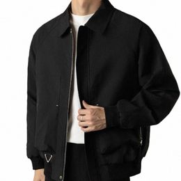 cappotto elegante da uomo in tinta unita, marrone nero, top in peluche Loze Rappel, giacca corta con cerniera, abbigliamento da strada vintage 83Bz#