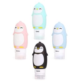 Dispensers 4Pcs 90ml Leakproof Silicone Travel Bottles Accessories Set Refillable Cute Penguin Travel Containers for Shampoo Liquids Cream