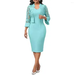 Casual Dresses Women Two-piece Dress Set Elegant Women's Coat Suit With V Neck Sheath Lace Cardigan Floral For Special