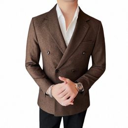 double Breasted Blazer Jackets For Men High Quality Busin Formal Wear Clean Fit Elegant Men's Blazer Big Size Suit Coats 4XL F42h#