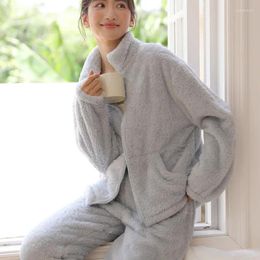 Home Clothing Pijamas Women Autumn And Winter Homewear Zipper Cardigan Can Be Worn Outside Pajamas Double-sided Fleece Warm Suit Thick