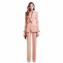 women's Busin Suit Two Pieces Jacket+Pants Female Office Uniform Formal Trouser Suit Double Breasted Custom Set J4fV#