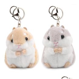 Keychains Lanyards Cute Girls Fluffy Mini Hamster Keychain Women Faux Fur Pompom Key Chain Trinkets Handbag Car Ring Holder Jewellery Pa Dhgox