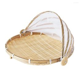 Kitchen Storage Hand-Woven Food Tent Basket Tray Fruit Vegetable Bread Simple Atmosphere Outdoor Picnic Mesh Net Cover