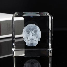 Sculptures Hot sell 3D Design Human Oregans Skull Heart Crystal Laser Cube Paperweight Medical Doctor Science Gifts Home Decor