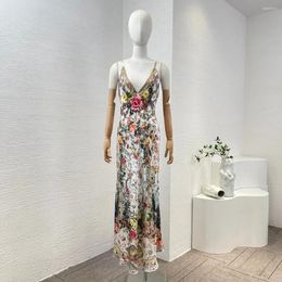 Casual Dresses Collection Women Summer White Floral Print Sleeveless Slim Midi Dress For Holiday