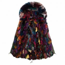 Colourful Fox Fur Parkas Lg Style Fur Collar Hooded Mens Real Mulitcolor Fur Jacket Outwear Winter Wear S-4XL S56e#