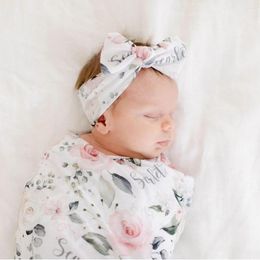 Blankets Fashion Born Vintage Print Child 3 Pcs Suit Anti Swaddle Wrap Turban Hats Donut Hat Headband Blanket Set Four Seasons