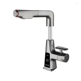 Kitchen Faucets Bathroom Basin Faucet Brass Digital Display Watertall Tap Cold And Water Lifting Pull Out Sink Mixer