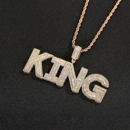 HipHop Custom Names Baguette Letter Pendant Necklace With Rope Chain Gold Silver Bling Zirconia Men Pendants Jewelry269w