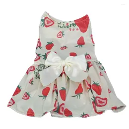 Dog Apparel Stylish Pet Dress Easy To Wear Summer Fruit Print With Ribbon Bowknot For Small Medium Dogs Cats Puppy