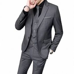 jakcet Vest Pants / Boutique Fi Solid Colour Men's Formal Busin Office Suit Male Casual Slim Suit Groom Wedding Dr 55KE#