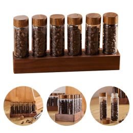 Racks Coffee Beans Storage Container Display Rack Walnut Coffee Tea Tube Bottle Glass Espresso Coffee Accessories Tools Coffeware Sets