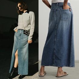 Women's Jeans A 2024 Early Spring SAVI Same High Waist Front Split Washed Blue Denim Long Skirt For Women AG071