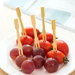 Forks Mini Appetizer BBQ Utensil Skewers 100Pcs Cherry Picks Buffet Disposable Party Bamboo Fruit