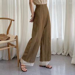 Women's Pants Vintage Loose Casual Trousers Women Linen Cotton Straight Simple Patchwork High Wasit Pockets Wide-leg Pantalons 2024