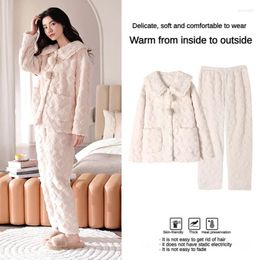 Home Clothing Coral Velvet Women Pyjamas Set Of Autumn And Winter Long-sleeved Thickened Warm Sweet Cute Sleepwear Homewear Two-piece Suit