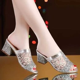 Sandals Womens Summer 2022 Open Toe Lace Dress High Heel Square Pump Shoes H240328FX0B