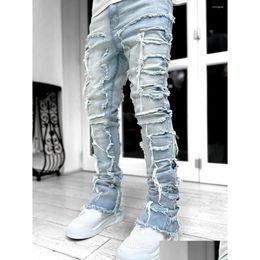 Men'S Jeans Mens 2023 Cool Died Ripped Slim Fit Stretch Denim Pants Streetwear Style Fashion Clothes Drop Delivery Apparel Clothing Dhbrm