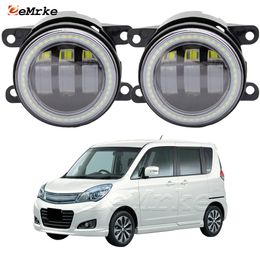 EEMRKE Led Fog Light Assembly 30W/ 40W for Suzuki Solio Black White II Solio S Solio G 2013-08.2015 Clear Lens Angel Eyes DRL Daytime Running Lights 12V PTF Car Accessories