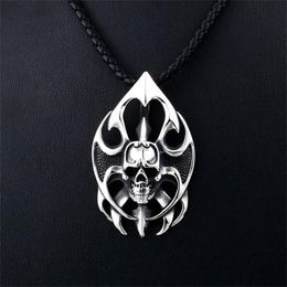 Pendant Necklaces Men's Stainless Steel Necklace Punk Flame Skull Gothic Party Jewellery Gift For Motorcycle Riders303s