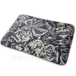 Carpets Bird Flower Tattoo Pattern Oldschool Design Carpet Mat Rug Cushion Soft Birds Flowers Patterns