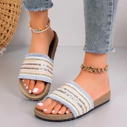 Slippers 2024Womens Summer Fashion Round Toe Shallow Mouth Slip-On Sandals Outdoor Open-Toe Leisure Vacation Beach Flip-Flops Zapatos