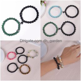 Beaded 2Pcs/Set Magnetic Distance Bead Bracelet Couple Minimalist Heart Lovers Matching Friendship Bracelets For Women Drop Dhgarden Dhikd