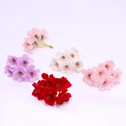 Decorative Flowers 10pcs Soap Flower Artificial Cherry Blossom Head Valentine's Day Gift Wedding Bridal Hand Holding Fake Decoration