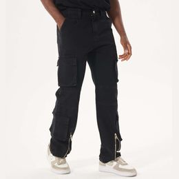 Jeans da uomo di design multitasche di marca alla moda di Instagram High Street Nuovi pantaloni casual stile lavoro con cerniera a gamba larga