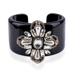 Bangle HAHA&TOTO Trendy Black Resin Inlaid Handmade Crystal Beaded Flower Statement Women Jewelry 32972528