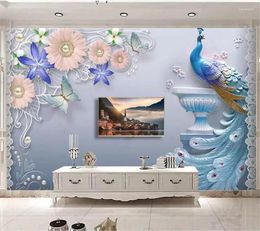 Wallpapers Wellyu Custom Wallpaper 3d Murals European Retro Hand-painted Floral Peacock Abstract Background Decorative Painting